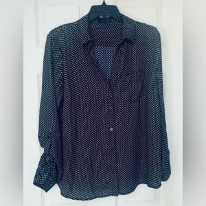 The Limited Navy Blue Polka-Dot Button Down Blouse / Size Large